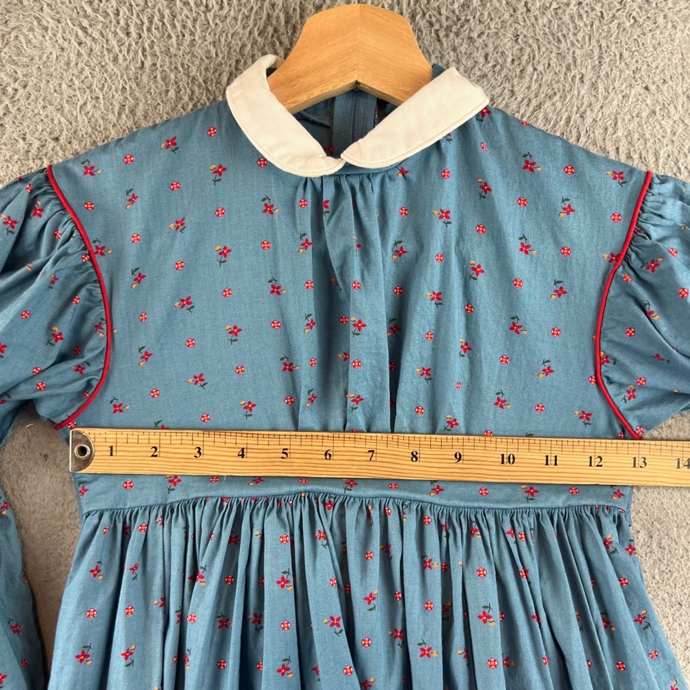 VTG Pleasant Company Girl Floral Prairie Dress Peter Pan Collar Long Sleeve 7 - Picture 8 of 12